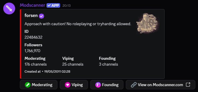 Discord Bot user lookup command in action